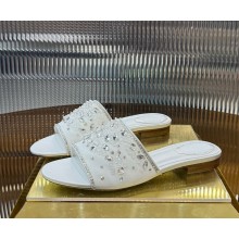 Rene Caovilla Cinderella Nude Slider Sandal white heel 1.5cm 2025
