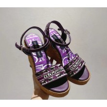 Dolce&Gabbana Wedge Lambskin sandals with Majolica embroidery purple heel 10cm 2025