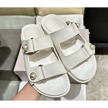 Jimmy Choo Fayence Sandal Latte Leather Flat Sandals with Pearl Embellishment latte 2025