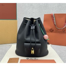 Loro Piana Extra Drawstring backpack L27 Calfskin Black/Sun Gold 2025
