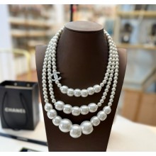 Chanel Necklace Metal, Resin & Glass Pearls ABF098 Silver & Pearly White 2025