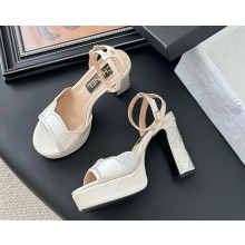 Chanel sandals platform satin with crystal white 2025
