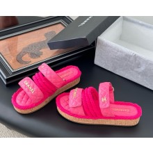 Chanel mules calf leather and straw with logo fuchsia 2025