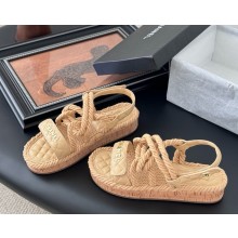 Chanel sandals calf leather and straw with logo beige 2025