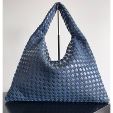 Bottega Veneta Large Hop Shoulder bag with Intrecciato craftsmanship in leather and denim Abyss/indigo 2025