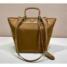 Prada Medium Re-Nylon and leather tote bag 1BG578 Brandy 2025
