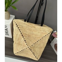Loewe Medium Puzzle Fold tote in raffia Natural 2025