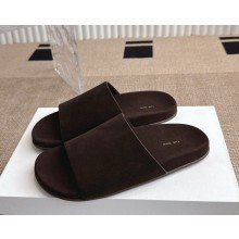 The Row Hugh Slide in Suede coffee 2025