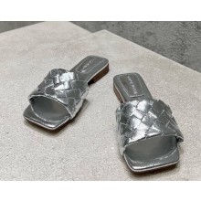 Bottega Veneta Parco Flat Mule sandal in soft Intrecciato leather silver 2025