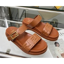 Fendi Feel brown nappa leather slides 2025
