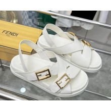 Fendi Feel white calf leather slides 2025