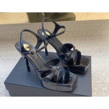 Saint Laurent heel 10.5cm debbie platform sandals in patent leather black 2025