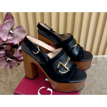 Gucci Women's platform sandal with Horsebit 834420 Black suede heel 13cm 2025