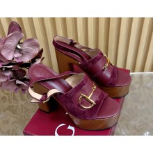 Gucci Women's platform sandal with Horsebit 834420 burgundy suede heel 13cm 2025