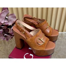 Gucci Women's platform sandal with Horsebit 834420 Brown suede heel 13cm 2025