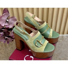 Gucci Women's platform sandal with Horsebit 834420 Light green suede heel 13cm 2025
