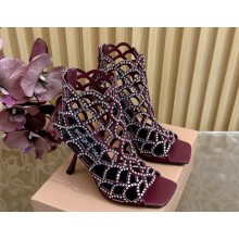 Sergio Rossi  Mermaid crystal-embellished cage pumps burgundy heel 10cm 2025