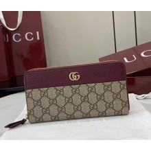 Gucci Bi-color GG Marmont zip around wallet 456117 Gucci Rosso Ancora red leather, beige and dark brown GG Supreme 2025