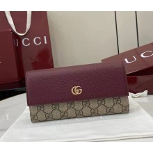 Gucci GG Marmont bi-color continental wallet 456116 Gucci Rosso Ancora red leather, beige and dark brown GG Supreme 2025