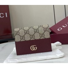 Gucci GG Marmont bi-color card case wallet 658610 Gucci Rosso Ancora red leather, beige and dark brown GG Supreme 2025