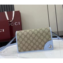 Gucci GG Emblem wallet with leather strap 820688 blue new GG Monogram coated fabric 2025