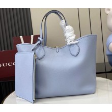 Gucci Totissima large reversible tote bag 839112 blue leather on one side, beige and dark brown GG canvas on the other 2025