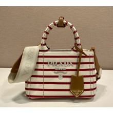 Prada Jardinière striped cotton canvas mini-bag 1ba038 Pomegranate Yellow/Red 2025