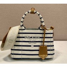 Prada Jardinière striped cotton canvas mini-bag 1ba038 Ivory/Blue 2025