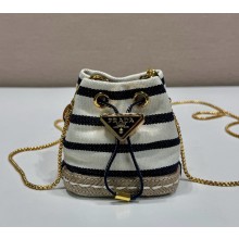 Prada Striped fabric mini-pouch 1NR016 Ivory/Blue 2025