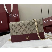 Gucci GG Marmont bi-color wallet on chain 497985 Gucci Rosso Ancora red leather, beige and dark brown GG Supreme 2025