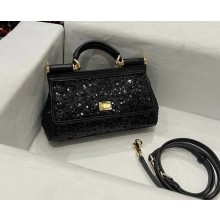 Dolce & Gabbana small Sicily glitter handbag black 2025