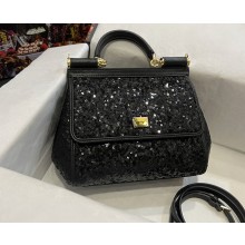 Dolce & Gabbana Medium Sicily glitter handbag black 2025