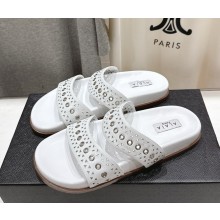 Alaïa Leather Lasercut Accents Slides white 2025