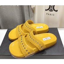 Alaïa Leather Lasercut Accents Slides yellow 2025