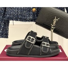 Gucci women's slide sandal with buckles 831830 Black GG canvas 2025