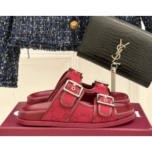 Gucci women's slide sandal with buckles 831830 red GG canvas 2025