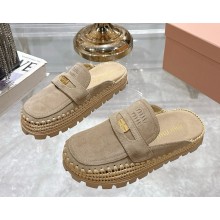 Miu Miu Suede and raffia flatform mules 5D380E Ecru 2025