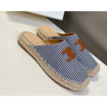 Celine Les Espadrilles Slides IN Oshkosh canvas and Calfskin WHITE / NAVY 2025