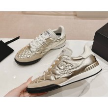 Chanel sneaker Shiny Calfskin, Calfskin & Suede Calfskin G45839 gold & white 2025
