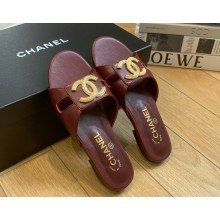 Chanel mules with Double C lambskin burgundy 2025