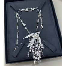 Chanel Necklace Metal, Glass Pearls & Diamantés ABF766 Silver, Pearly White & Crystal 2025