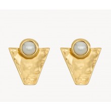Saint Laurent TEXTURED GEOMETRIC CABOCHON EARRINGS CREAM AND GOLD 2025