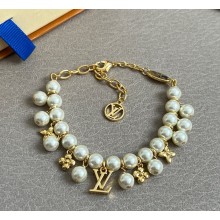 Louis Vuitton M1685A Pearl River Bracelet Gold-toned metal White resin pearls 2025