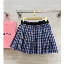 MIU MIU Pleated check miniskirt MG2483 Bright Blue/Red 2025