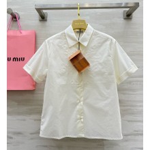 MIU MIU Embroidered batiste t-shit MG2473 Ivory 2025