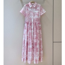 Dioriviera Mid-Length Shirtdress White Cotton Muslin with Cherry Blossom Pink Toile de Jouy Sauvage Motif 2025