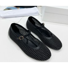 The Row flat calfskin and mesh mary janes black 2025