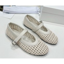 The Row flat calfskin and mesh mary janes with buckle white 2025