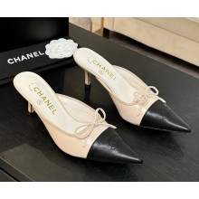 Chanel Mules lambskin Pointed with bow ivory / black 2025  