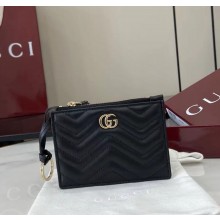 Gucci GG Marmont zip key pouch 837747 black matelassé chevron leather 2025